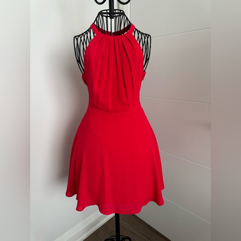 Red halter mini dress